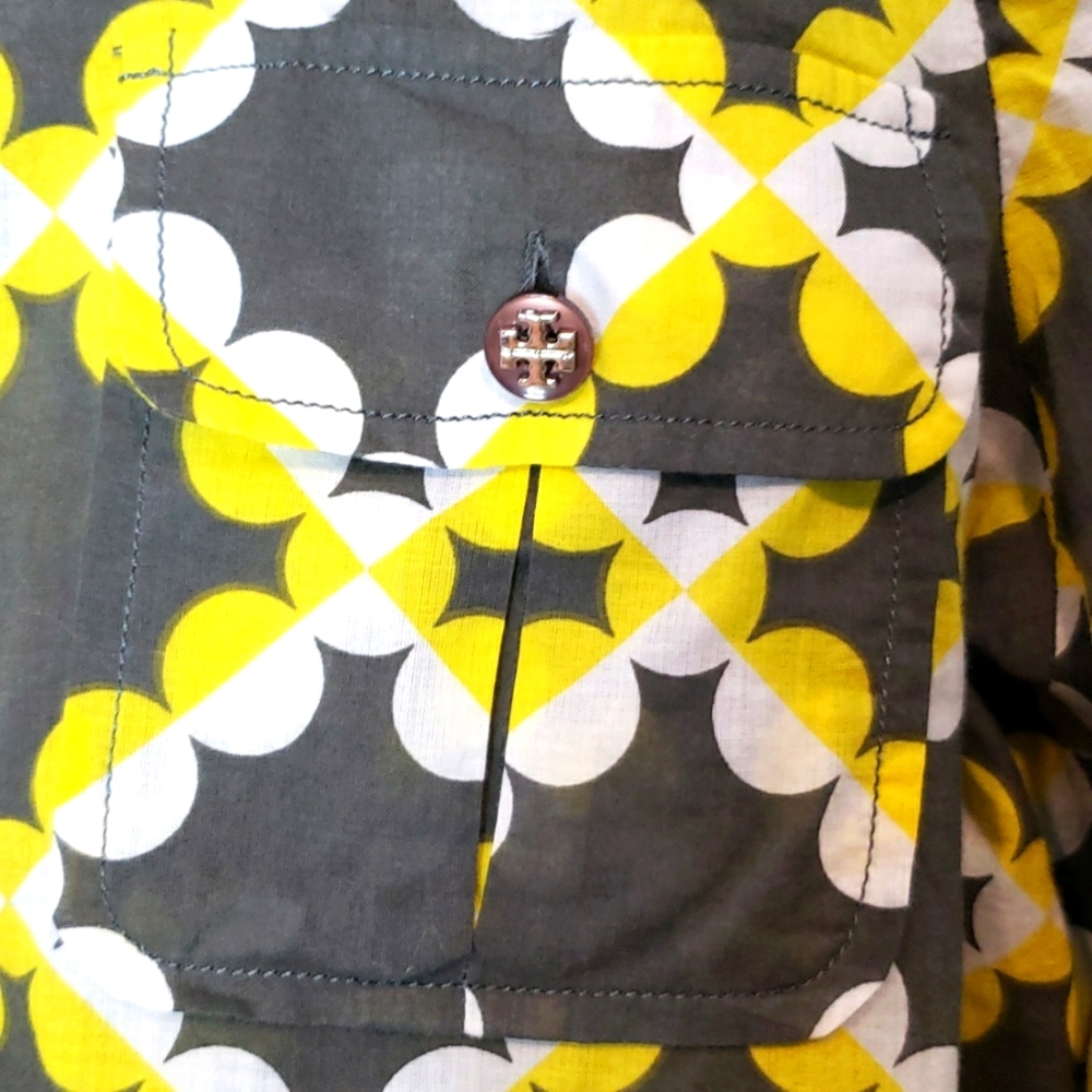 Tory Burch Blouse Preppy Art Classic 10 Yellow Brown 70s - Picture 3 of 6